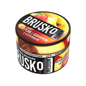 Бестабачная смесь BRUSKO - ПЕРСИК С БАНАНОМ И КЛУБНИКОЙ (MEDIUM) - 50 GR